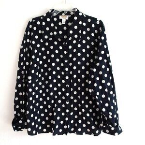 Talbots Polka Dot Top Blouse Women's Plus Size 22W Navy Blue Button Front Cotton